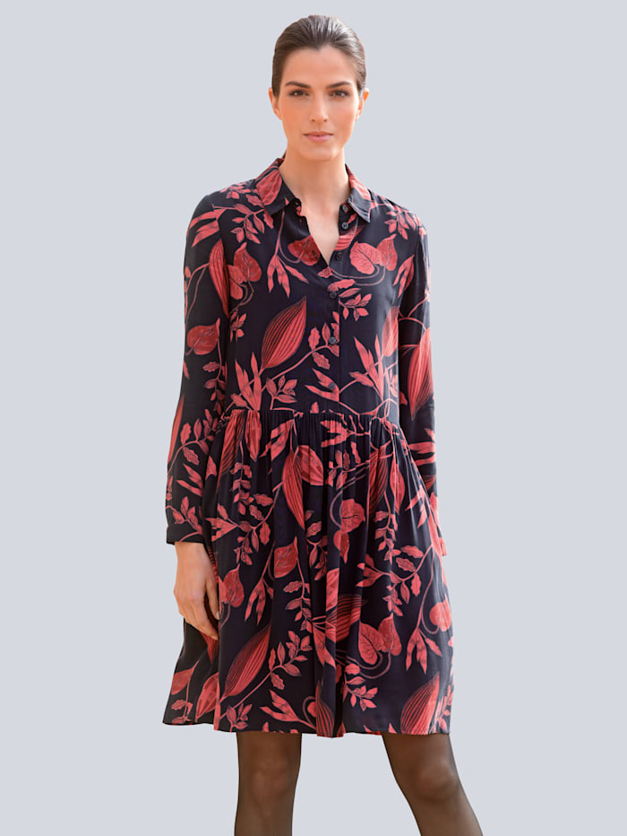 Alba Moda Kleid mit Hemdkragen, Marineblau/Rot