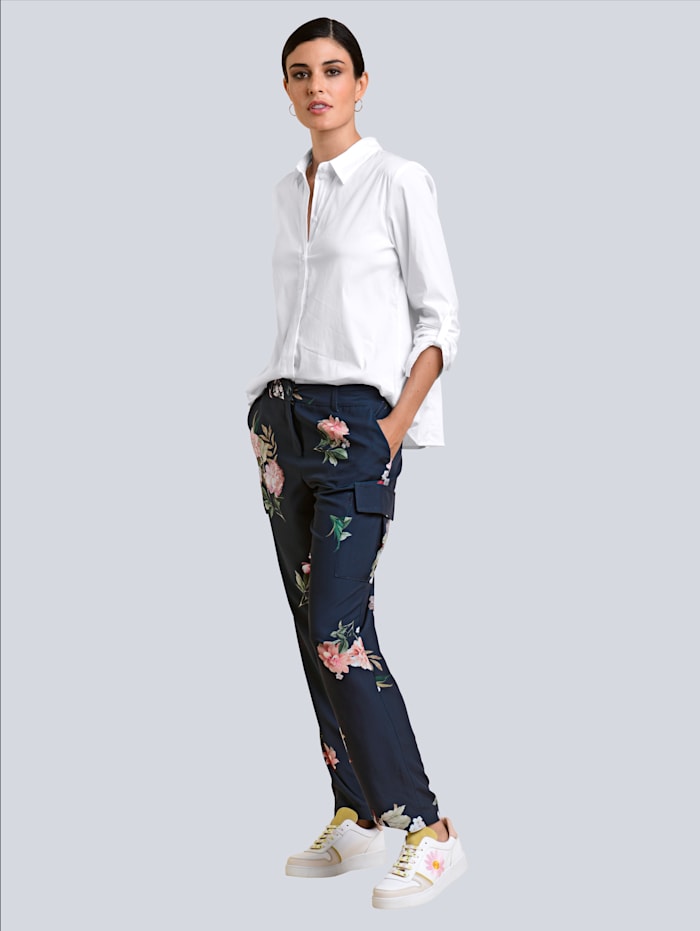 Alba Moda Pantalon cargo à motif floral, Marine/Multicolore