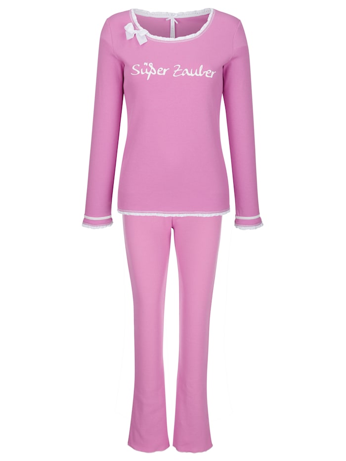 Louis & Louisa Schlafanzug mit romantischen Spitzendetails und Satinschleifchen, Pink/Weiß