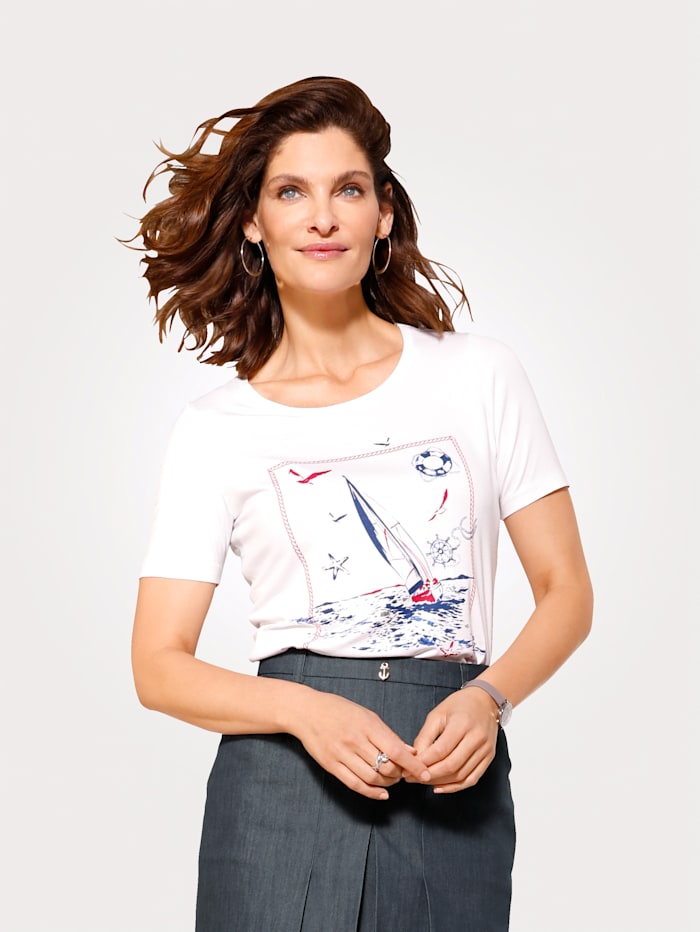 MONA Shirt mit maritimen Druckmotiv, Weiß/Marineblau/Rot