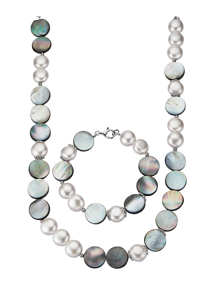 Amara Perles Parure bijoux 2 pièces avec perles de coquillages et ormeau, Multicolore