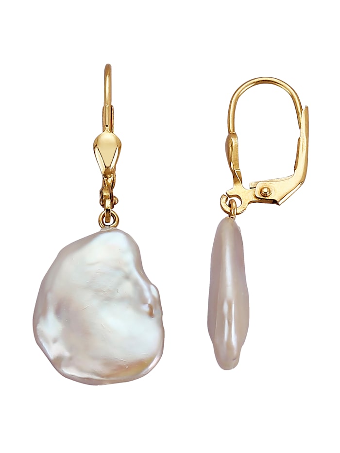 Boucles d'oreilles à perles de culture d'eau douce en or jaune 585, avec perles de culture d'eau douce, Or jaune