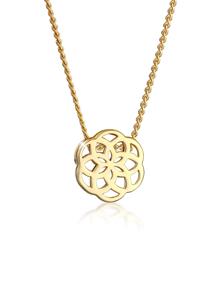 Elli Premium Halskette Ornament Blüte Floral Edel Cut-Out 585 Gelbgold, Gold