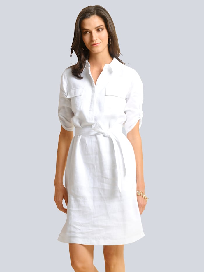 Alba Moda Leinenkleid mit abnehmbarem Bindegürtel, Weiß