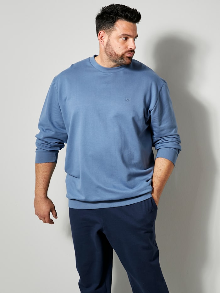 Men Plus Sweatshirt mit kleiner Stickerei, Jeansblau