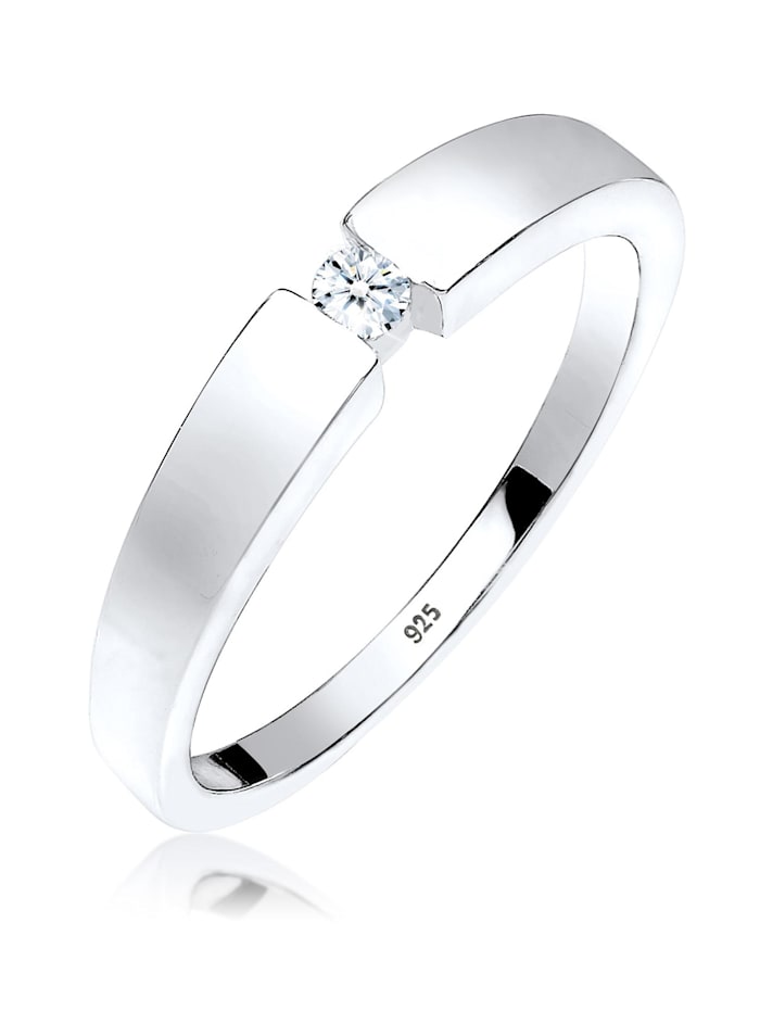 Elli DIAMONDS Ring Klassisch Bandring Diamant 0.06 Ct. 925 Silber, Weiß