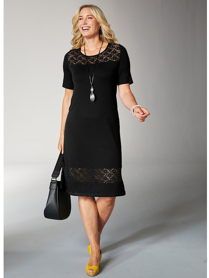 MIAMODA Jersey jurk met transparante kanten inzet, zwart