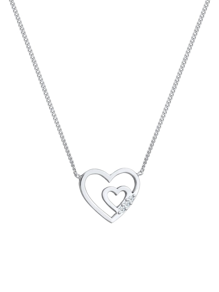 Halskette Herzen Offen Liebe Diamant (0.045 Ct.) 925 Silber