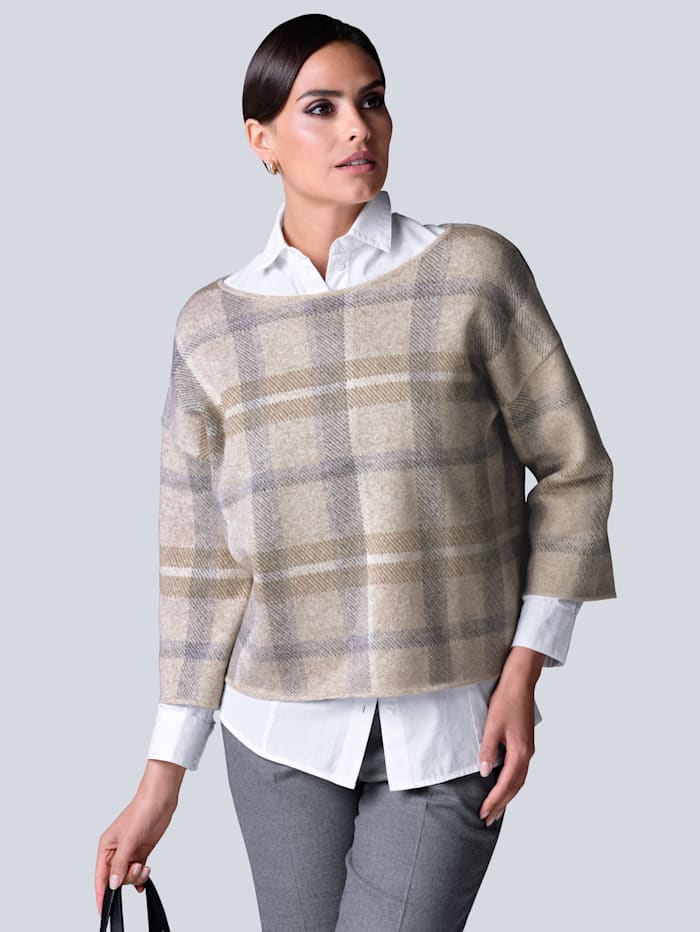 Alba Moda Pullover aus hochwertiger reiner Kaschmirqualität, Beige/Grau/Off-white