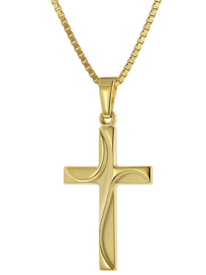 trendor Kreuz-Anhänger Gold 585 (14Kt) mit Vergoldeter Silberkette, gold