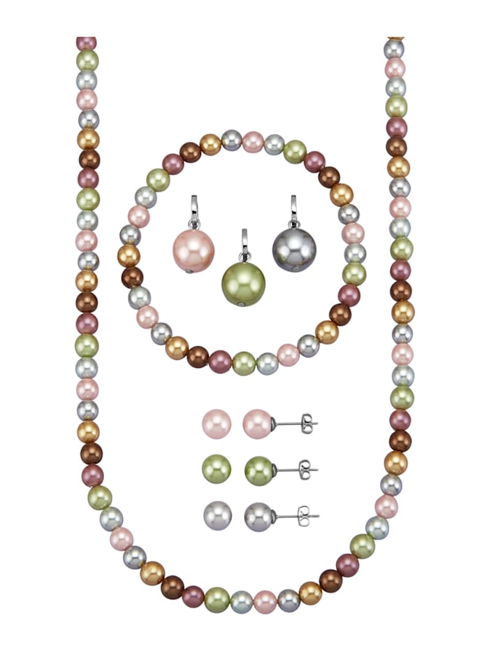 8-d. súprava šperkov s perlami s lastúrovým jadrom, Multicolor