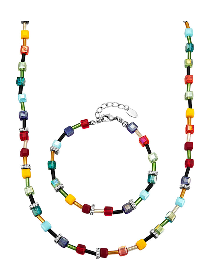 2tlg. Schmuck-Set mit multifarbenen Kristallen, Multicolor