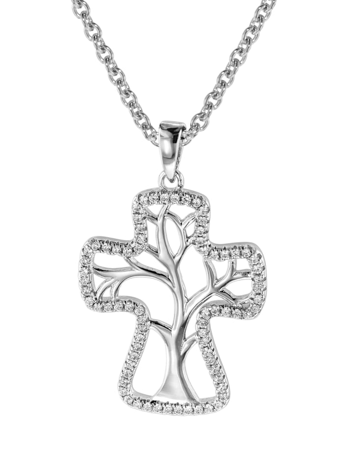 trendor Halskette und Anhänger Kreuz mit Lebensbaum Silber 925, Silberfarben