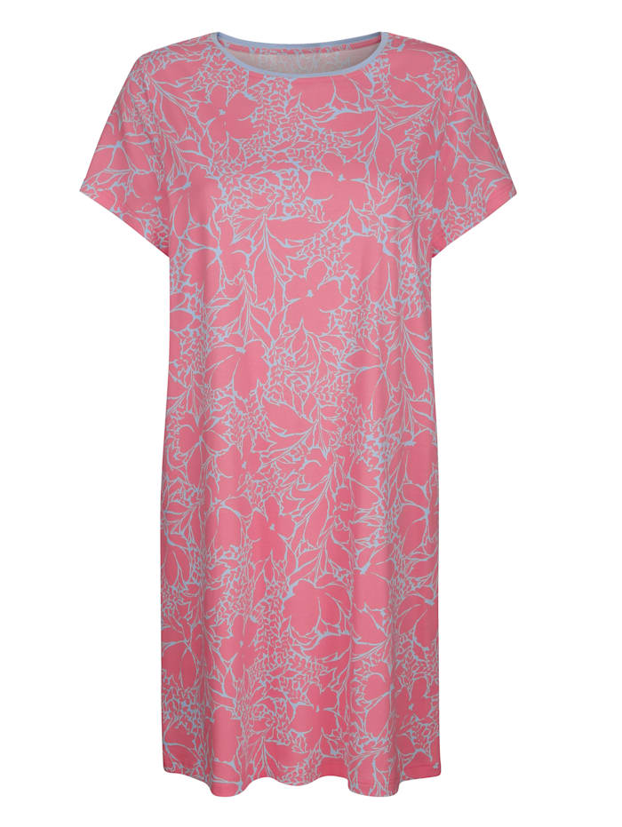 MONA Nachthemd mit kontrastfarbenem Halsausschnitt, Pink/Hellblau