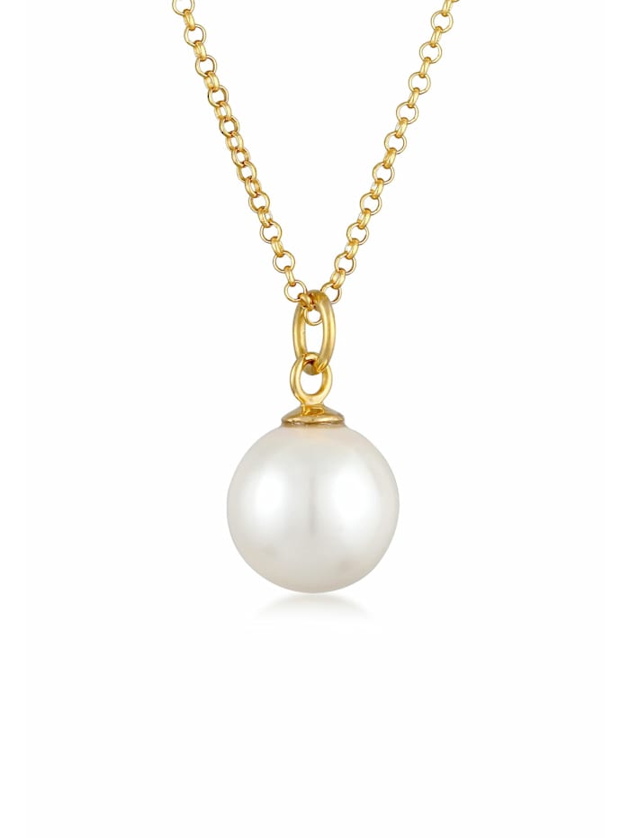 Nenalina Halskette Perlen Anhänger Rund Klassik 925 Silber, Gold