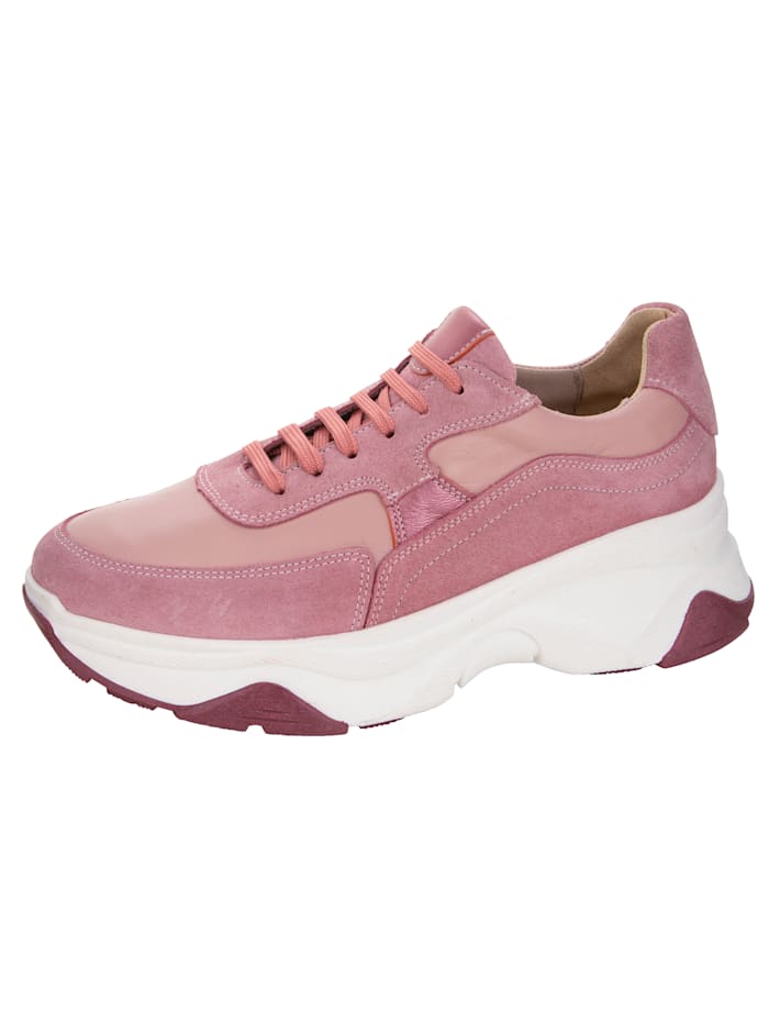 Sneakers à plateau dans une jolie association de cuirs, Coloris or rose