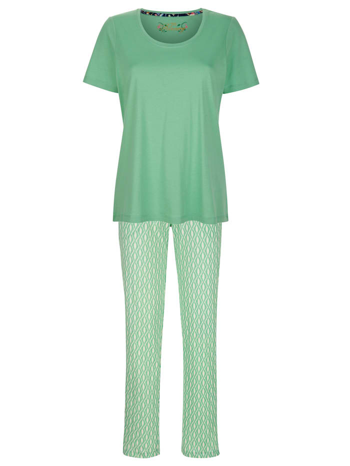 Ringella Bloomy Pyjama met gepaspelde steekzakken, Groen/ecru