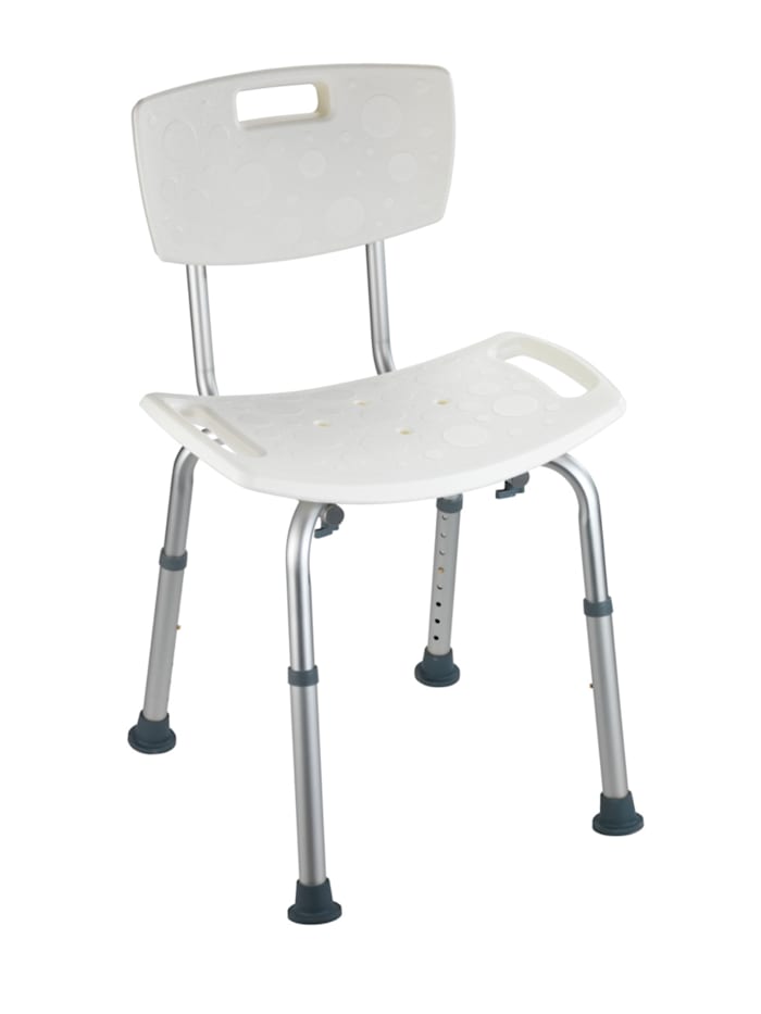 Wenko Badhocker mit Rückenlehne Secura, bis 130 kg Tragkraft, Sitz+Rückenlehne: Weiß, Stuhlbeine: Aluminium, Füße: Grau