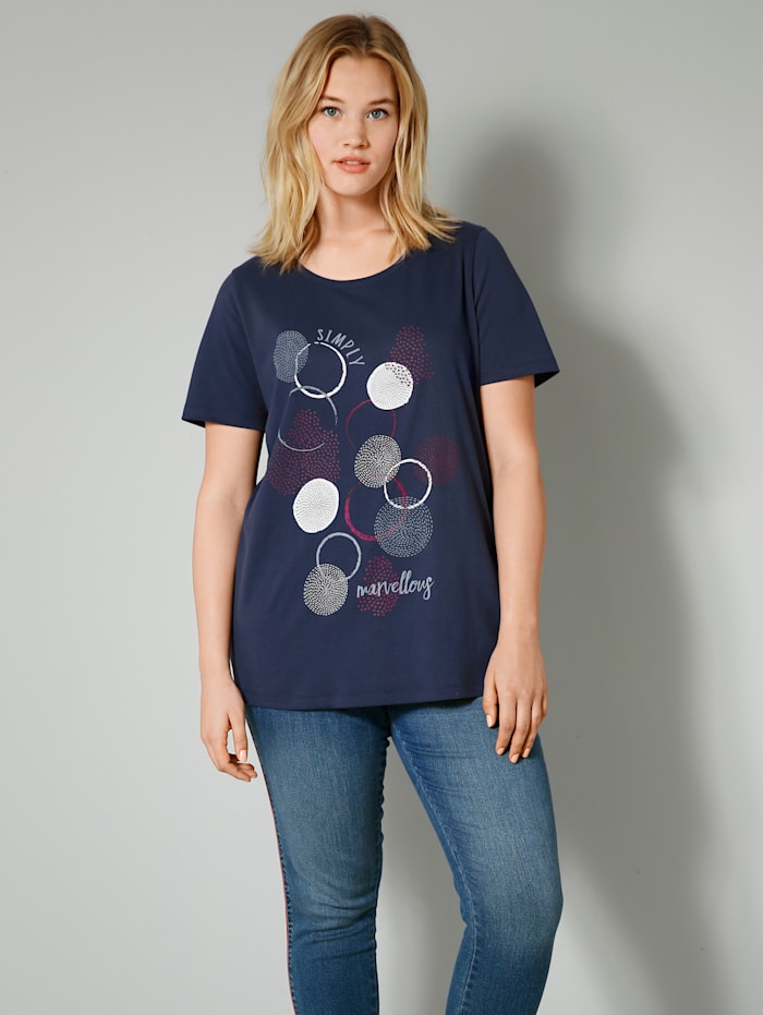Janet & Joyce Shirt met modieuze print, Blauw/Rood/Wit