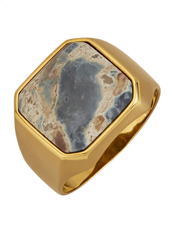 Herrenring mit Blue Island Opal in Silber 925, Gelbgoldfarben