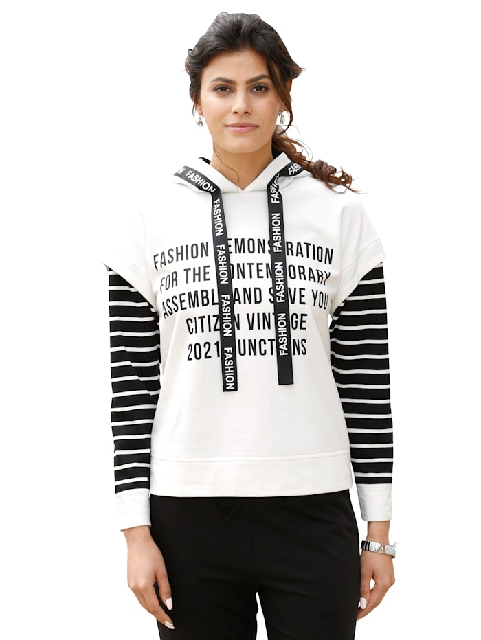 Alba Moda Sweatshirt mit modischen Details, Off-white/Schwarz