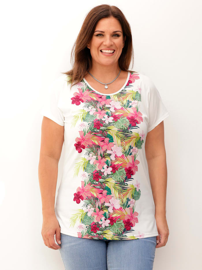 m. collection Shirt met bloemendessin voor, Wit/Groen/Pink