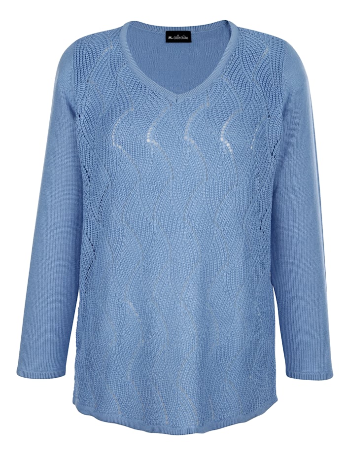 m. collection Pullover mit schönem Ajourmuster vorne, Blau