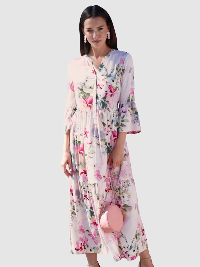 Komplimente Kleid mit Volant, Weiß/Rosé