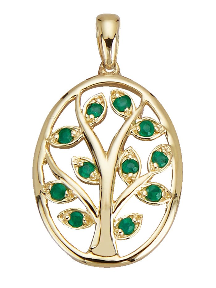 Amara Farbstein - Baum- mit Smaragden in Gelbgold 585, Gelbgold