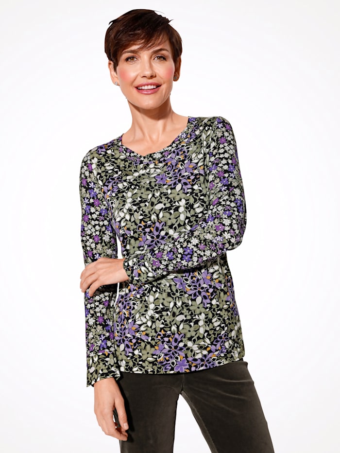 MONA Shirt met bloemenprint, Violet/Zwart