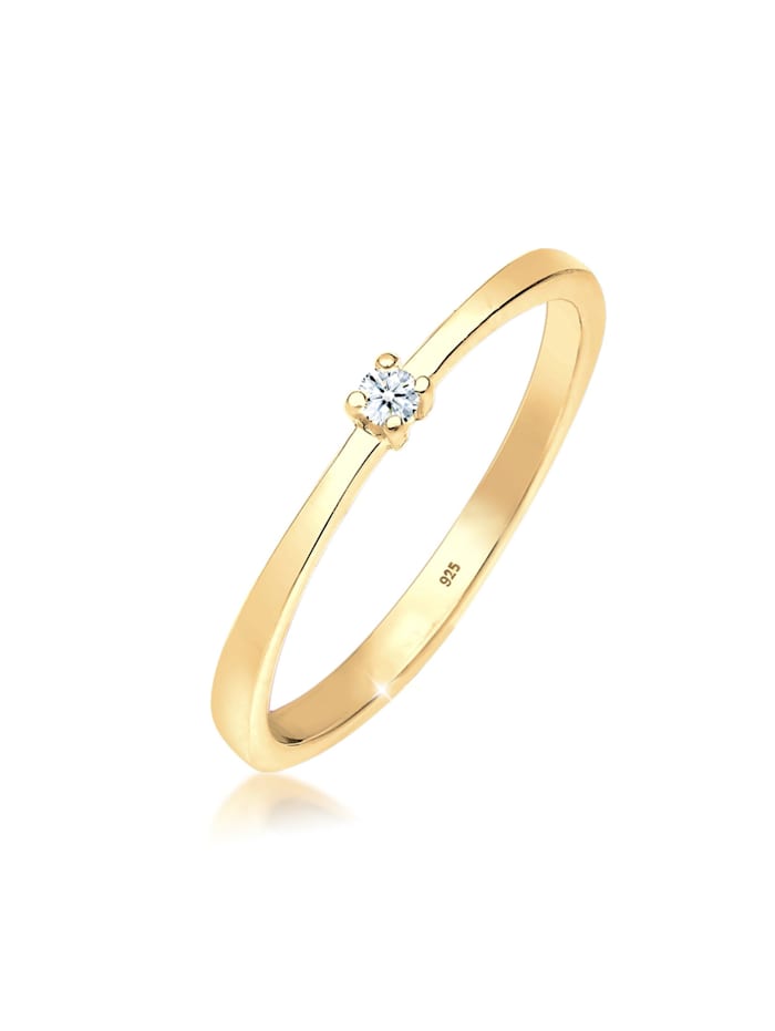 Elli DIAMONDS Ring Verlobung Solitär Diamant (0.03 Ct.) 925 Silber, Gold