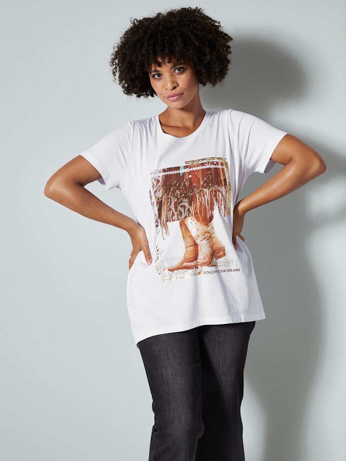 Angel of Style Shirt met modieuze print voor, Wit/Koperkleur