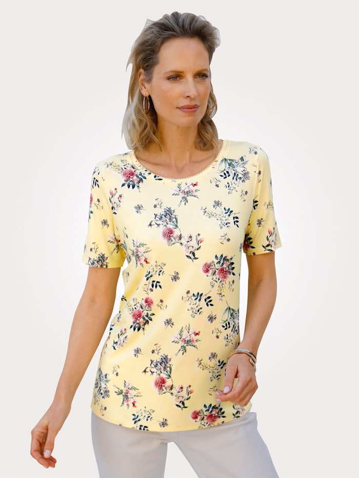 MONA Shirt mit floralem Dessin, Hellgelb/Multicolor