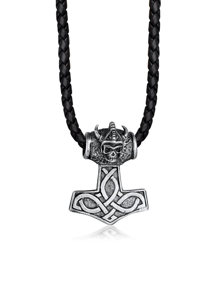 Kuzzoi Halskette Leder Keltischer Knoten Thor's Hammer 925 Silber, Silber