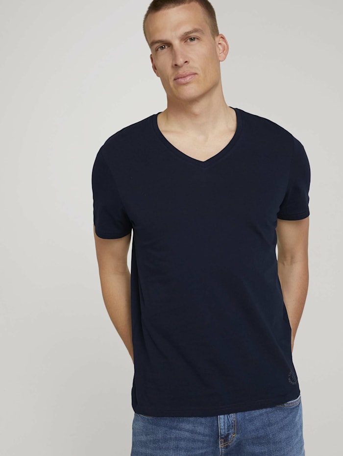 Tom Tailor V-Ausschnitt T-Shirt im Doppelpack, sky captain blue