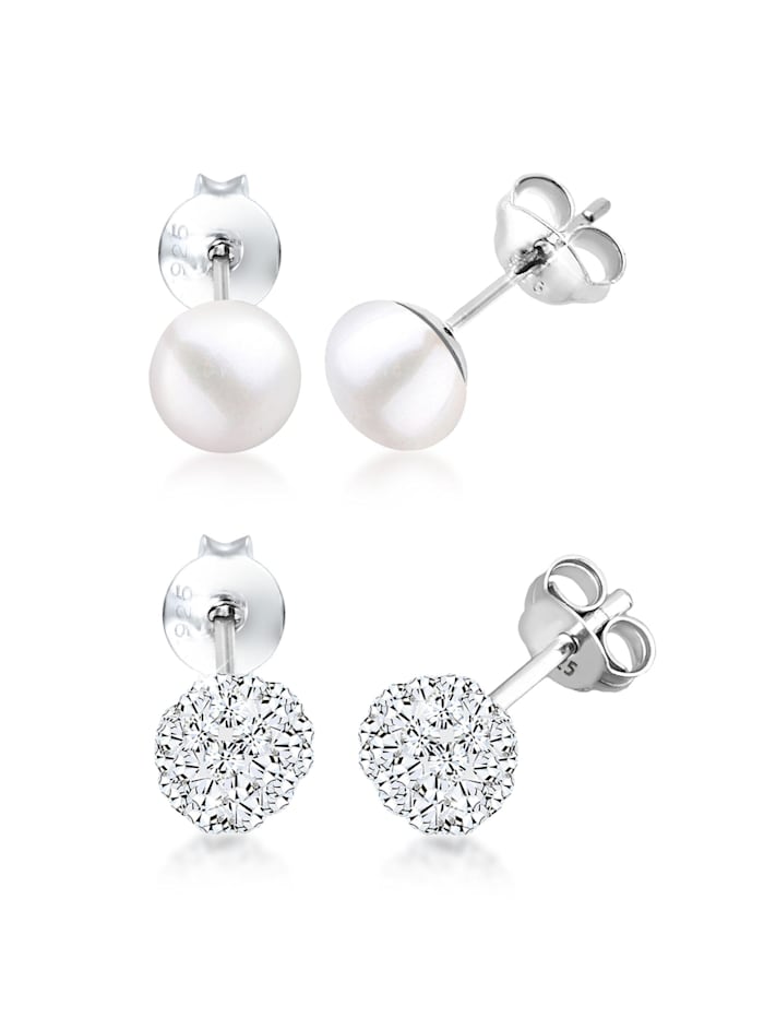 Elli Ohrringe Kugel Perle Set Kristalle 925 Silber, Weiß