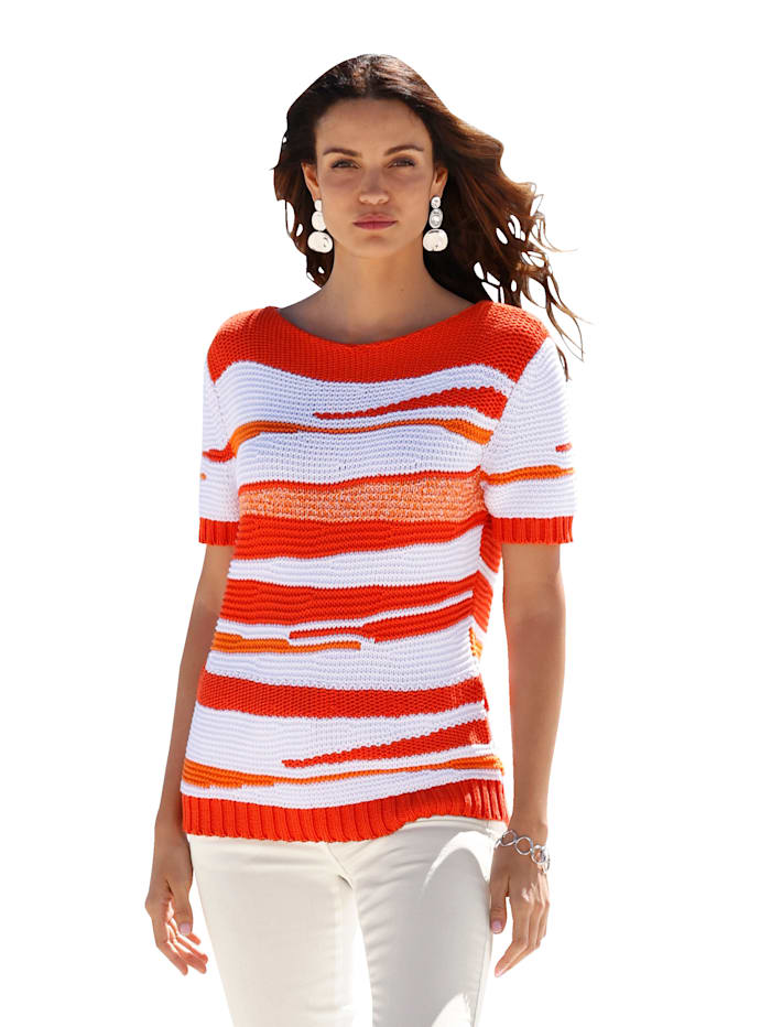 AMY VERMONT Pullover aus angenehmer Baumwollmischung, Orange/Weiß
