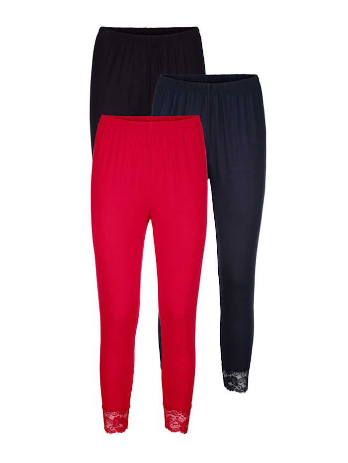 Harmony Športové nohavice s čipkovým ukončením, Čierna/Námornícka/Červená