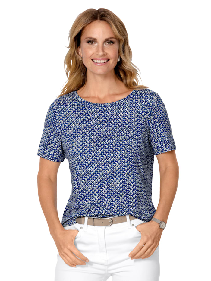MONA T-shirt à motif minimaliste, Bleu/Écru