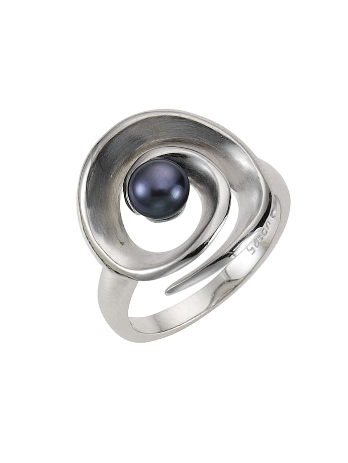 ZEEme Ring 925/- Sterling Silber Perle schwarz Matt/Glanz, weiß