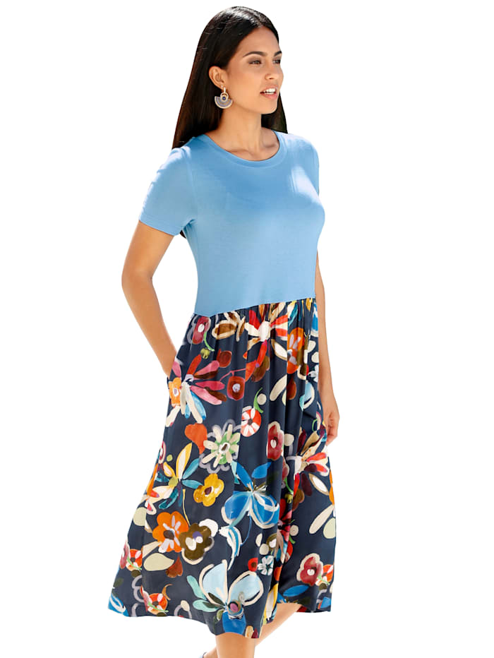 AMY VERMONT Kleid aus angesagtem Materialmix, Marineblau/Hellblau