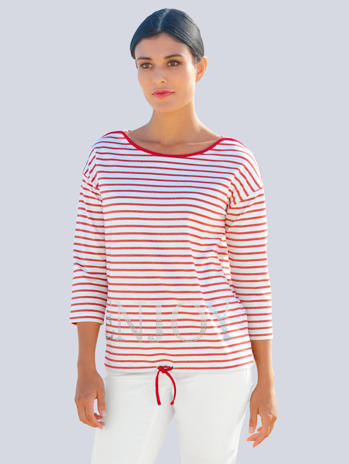 Alba Moda Shirt mit Glitzersteinchen, Rot/Weiß
