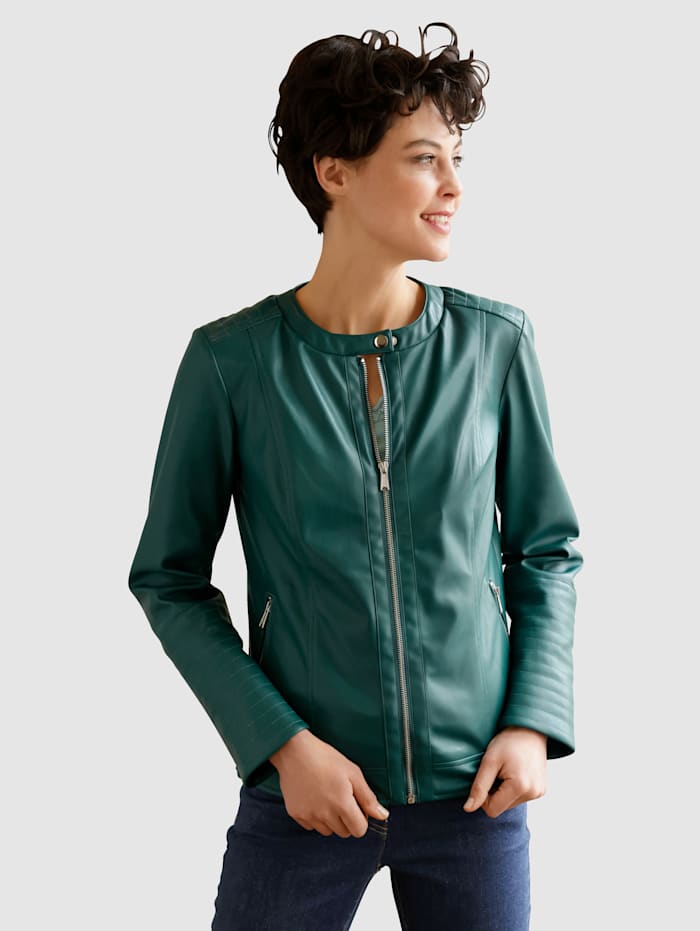 Dress In Lederimitat-Jacke mit leichtem Stehkragen, Tannengrün