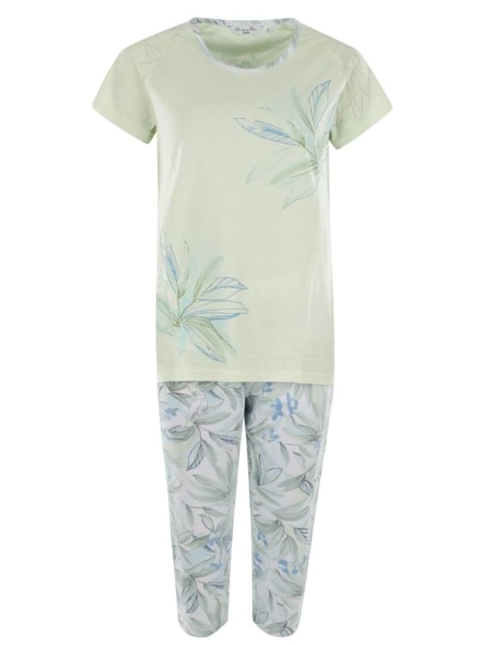 Hajo Capri Schlafanzug mit Blätterdruck, zitronengras