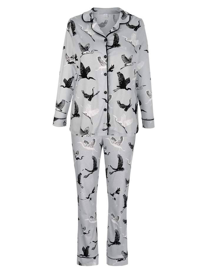TruYou Schlafanzug im hübschen Alloverdruck, Silbergrau/Schwarz/Weiß