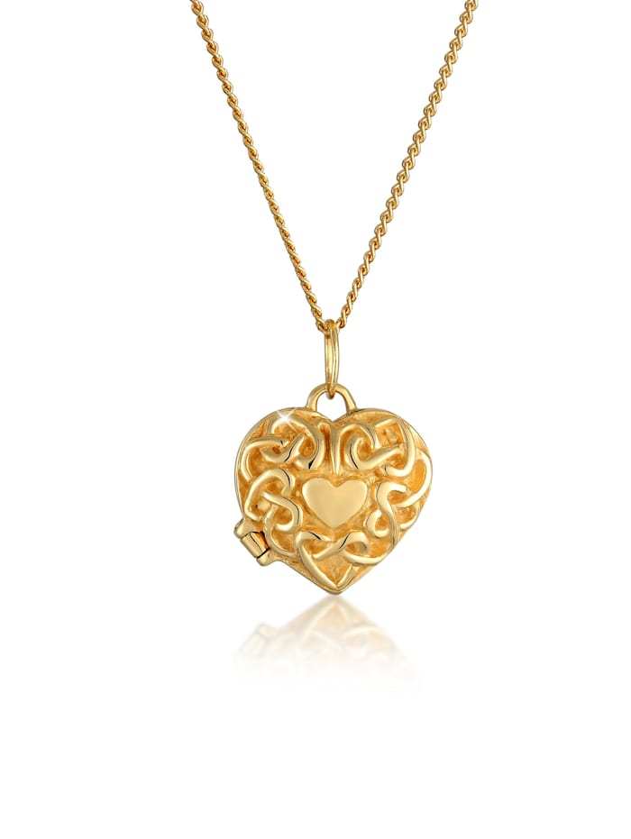 Elli Premium Halskette Herz Ornament Amulett Medaillon 585 Gelbgold, Gold
