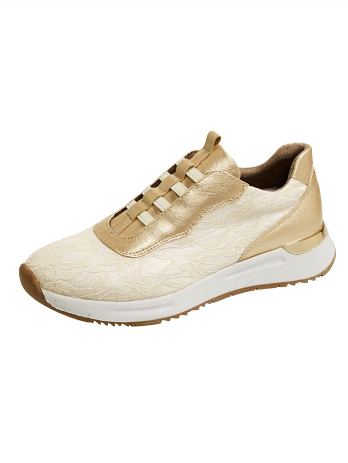 Liva Loop Sneaker in filigraner Spitzen-Optik, Creme-Weiß/Goldfarben