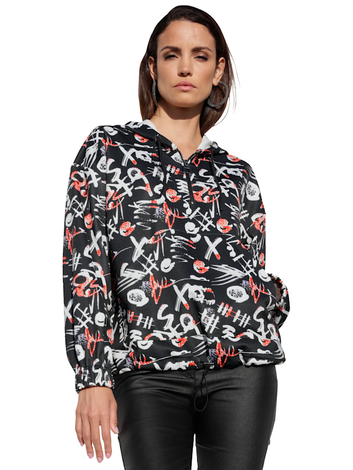 AMY VERMONT Sweatshirt mit effektvollem allover Print, Schwarz/Weiß