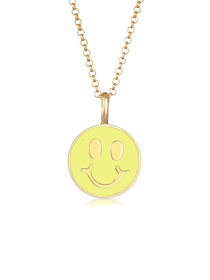 Elli Halskette Smiley Face Emaille 925 Silber, Gelb