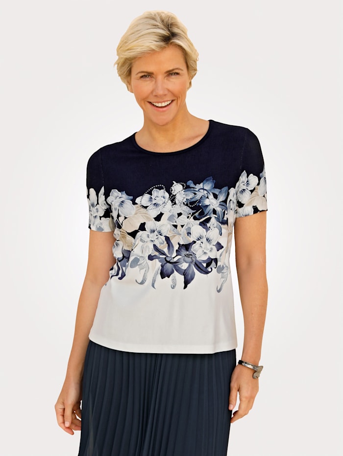 MONA Shirt met bloemenprint, Marine/Lichtblauw/Wit